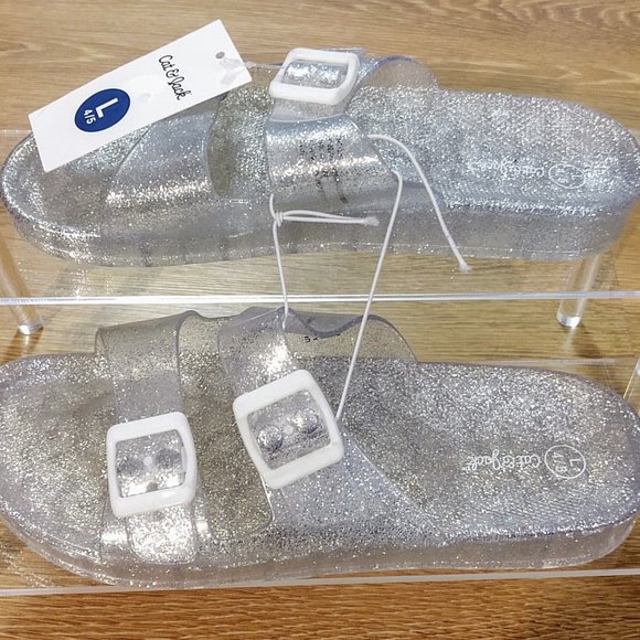 NWT Silver Glitter Jelly Slide Sandals - Picture 3 of 4